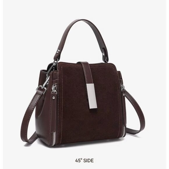 Trendy Genuine Suede Leather Shoulder Bag, Vintage Cowhide Tote Crossbody - Picture 2 of 14